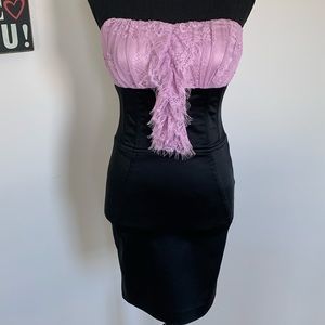 BEBE lavender and black fitted mini dress